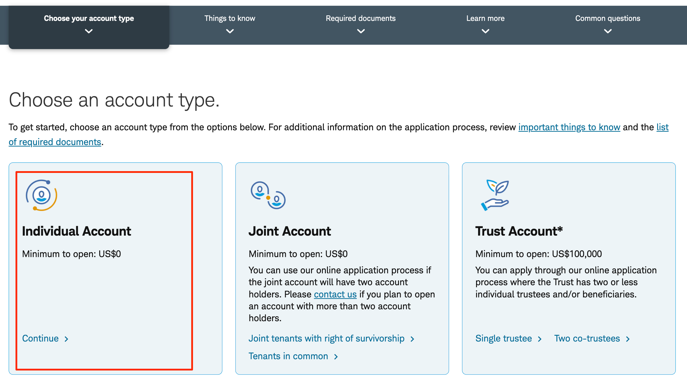 Select Account Type